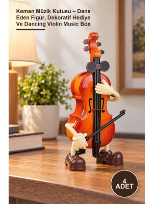 Yenilig 4 Adet Keman Müzik Kutusu – Dans Eden Figür, Dekoratif Hediye ve Dancing Violin Music Box