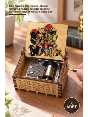 Yenilig 5 Adet Mini Ahşap Müzik Kutusu – Koldan Çevirmeli Kapaklı Karakter Tasarımlı Nostaljik Hediyelik Wooden Music Box