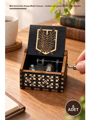 Yenilig 5 Adet Mini Çevirmeli Ahşap Müzik Kutusu – Koldan Çevirmeli Mekanizma Kapaklı Nostaljik Dekoratif Hediye Masaüstü Raf Vitrin, Wooden Music Box