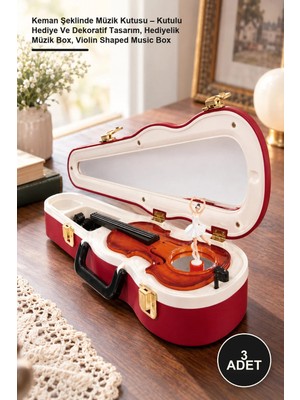 Yenilig 3 Adet Keman Şeklinde Müzik Kutusu – Kutulu Hediye ve Dekoratif Tasarım, Hediyelik Müzik Box, Violin Shaped Music Box