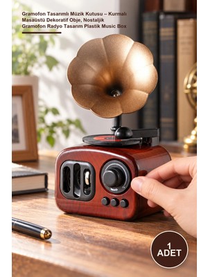 Yenilig 1 Adet Gramofon Tasarımlı Müzik Kutusu – Kurmalı Masaüstü Dekoratif Obje, Nostaljik Gramofon Radyo Tasarım Plastik Music Box