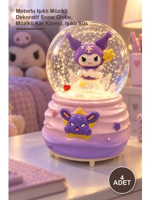 Yenilig 4 Adet Kuromi Kar Küresi – Motorlu Işıklı Müzikli Dekoratif Snow Globe, Müzikli Kar Küresi, Işıklı Süs