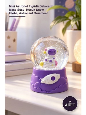 Yenilig 2 Adet Kar Küresi – Mini Astronot Figürlü Dekoratif Masa Süsü, Küçük Snow Globe, Astronaut Ornament