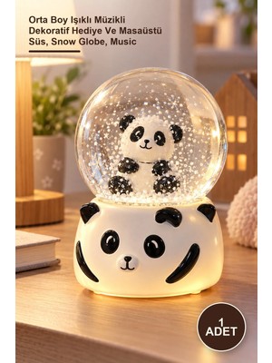Yenilig 1 Adet Panda Kar Küresi – Orta Boy Işıklı Müzikli Dekoratif Hediye ve Masaüstü Süs, Snow Globe, Music
