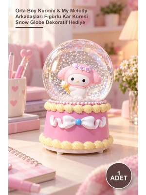 Yenilig 1 Adet Sürpriz Küre – Orta Boy Kuromi & My Melody Arkadaşları Figürlü Kar Küresi Snow Globe Dekoratif Hediye
