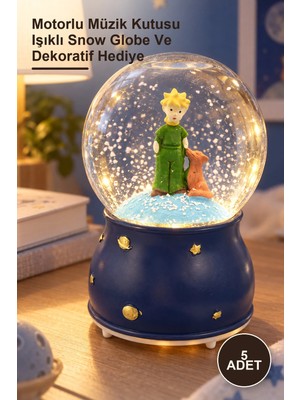 Yenilig 5 Adet Küçük Prens Motorlu Işıklı Müzikli Kar Küresi – Motorlu Müzik Kutusu Işıklı Snow Globe ve Dekoratif Hediye