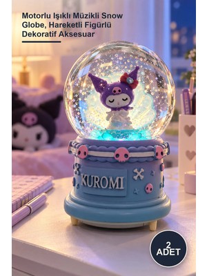 Yenilig 2 Adet Kuromi Kar Küresi – Motorlu Işıklı Müzikli Snow Globe, Hareketli Figürlü Dekoratif Aksesuar