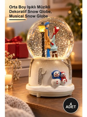 Yenilig 4 Adet Sevgili Model Kar Küresi – Orta Boy Işıklı Müzikli Dekoratif Snow Globe, Musical Snow Globe