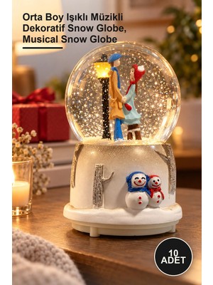 Yenilig 10 Adet Sevgili Model Kar Küresi – Orta Boy Işıklı Müzikli Dekoratif Snow Globe, Musical Snow Globe