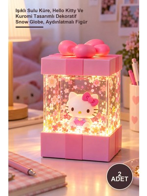 Yenilig 2 Adet Kar Küresi – Işıklı Sulu Küre, Hello Kitty ve Kuromi Tasarımlı Dekoratif Snow Globe, Aydınlatmalı Figür