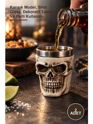Yenilig 2 Adet Kuru Kafa Shot Bardak – Karışık Model, Shot Glass, Dekoratif Tasarım ve Parti Kullanımı