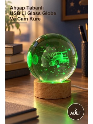 Yenilig 2 Adet Küçük Prens Büyük Cam Küre – Ahşap Tabanlı Usb'li Glass Globe ve Cam Küre