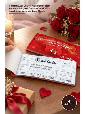 Yenilig 4 Adet Aşk Bankası Çek Karnesi – Romantik Aşk Çekleri Kişiselleştirilebilir Kuponlar Gerçekçi Tasarım Canlı Kırmızı Kapak Love Vouchers Love Checks