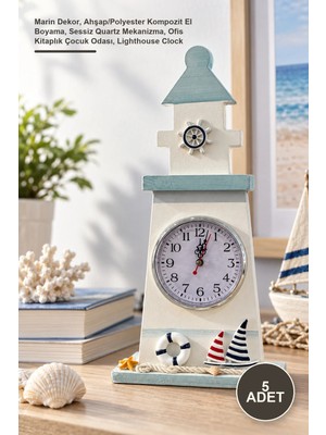 Yenilig 5 Adet Deniz Feneri Masa Saati – Marin Dekor, Ahşap/polyester Kompozit El Boyama, Sessiz Quartz Mekanizma, Ofis Kitaplık Çocuk Odası, Lighthouse Clock