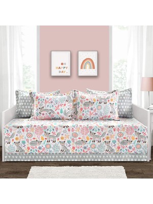 Str Store Pixie Fox 6 Parça Yatak Örtüsü Seti, Gri ve Pembe, 99 cm x 190 cm