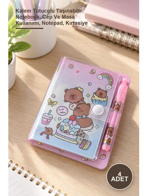 Yenilig 4 Adet Kalemli Not Defteri – Kalem Tutuculu Taşınabilir Notebook, Cep ve Masa Kullanımı, Notepad, Kırtasiye