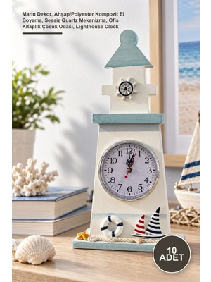 Yenilig 10 Adet Deniz Feneri Masa Saati – Marin Dekor, Ahşap/polyester Kompozit El Boyama, Sessiz Quartz Mekanizma, Ofis Kitaplık Çocuk Odası, Lighthouse Clock