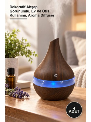 Yenilig 4 Adet Ultrasonik Hava Nemlendirici ve Aroma Difüzör – Dekoratif Ahşap Görünümlü, Ev ve Ofis Kullanımı, Aroma Diffuser