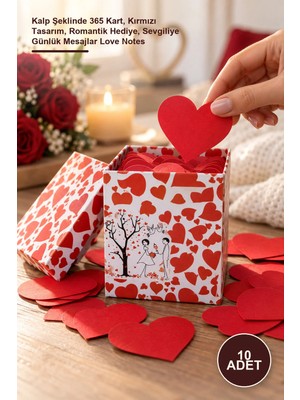 Yenilig 10 Adet 365 Gün Aşk Sözleri Kutusu – Kalp Şeklinde 365 Kart, Kırmızı Tasarım, Romantik Hediye, Sevgiliye Günlük Mesajlar Love Notes