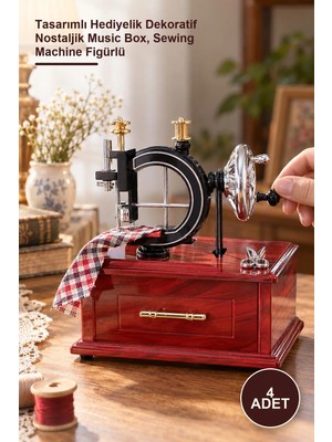 Yenilig 4 Adet Dikiş Makinesi Müzik Kutusu – Tasarımlı Hediyelik Dekoratif Nostaljik Music Box, Sewing Machine Figürlü