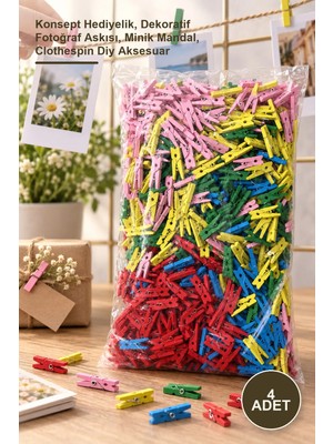 Yenilig 4 Adet Mini Mandal – Konsept Hediyelik, Dekoratif Fotoğraf Askısı, Minik Mandal, Clothespin Diy Aksesuar