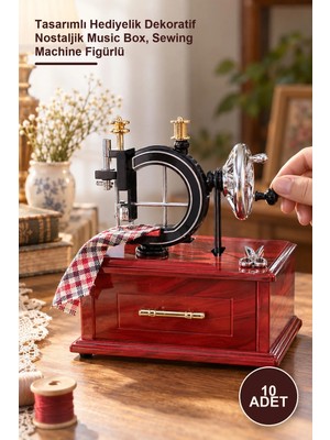 Yenilig 10 Adet Dikiş Makinesi Müzik Kutusu – Tasarımlı Hediyelik Dekoratif Nostaljik Music Box, Sewing Machine Figürlü