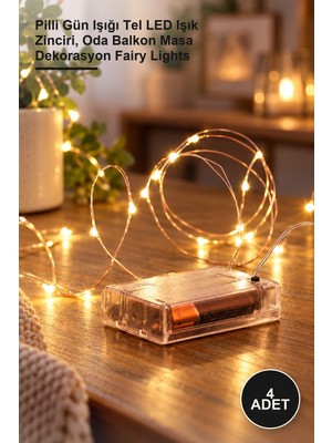 Yenilig 4 Adet Peri LED Işık 5 Metre – Pilli Gün Işığı Tel LED Işık Zinciri, Oda Balkon Masa Dekorasyon Fairy Lights