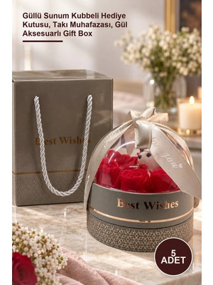 Yenilig 5 Adet Best Wishes Özel Tasarım Dekoratif Takı Kutusu – Güllü Sunum Kubbeli Hediye Kutusu, Takı Muhafazası, Gül Aksesuarlı Gift Box