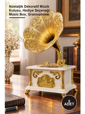 Yenilig 5 Adet Büyük Gramafon Müzik Kutusu – Nostaljik Dekoratif Müzik Kutusu, Hediye Seçeneği, Music Box, Gramophone