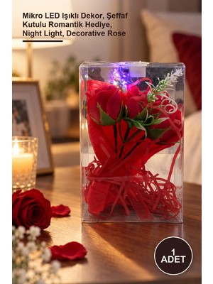 Yenilig 1 Adet Işıklı Dekoratif Kırmızı Gül – Mikro LED Işıklı Dekor, Şeffaf Kutulu Romantik Hediye, Night Light, Decorative Rose