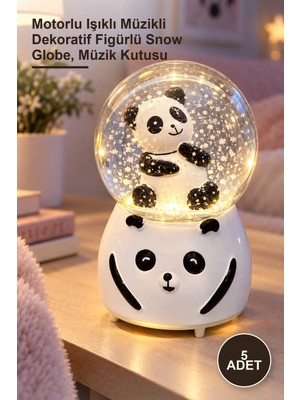 Yenilig 5 Adet Panda Kar Küresi – Motorlu Işıklı Müzikli Dekoratif Figürlü Snow Globe, Müzik Kutusu