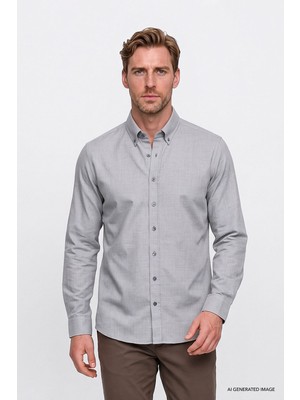 Altınyıldız Classics Pamuklu Yumuşak Dokulu Flanel Slim Fit Dar Kesim Düğmeli Yaka Gömlek
