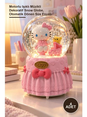 Yenilig 4 Adet Kar Küresi – Motorlu Işıklı Müzikli Dekoratif Snow Globe, Otomatik Dönen Süs Eşyası
