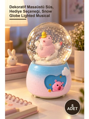 Yenilig 5 Adet Orta Boy Işıklı Müzikli Kar Küresi – Dekoratif Masaüstü Süs, Hediye Seçeneği, Snow Globe Lighted Musical