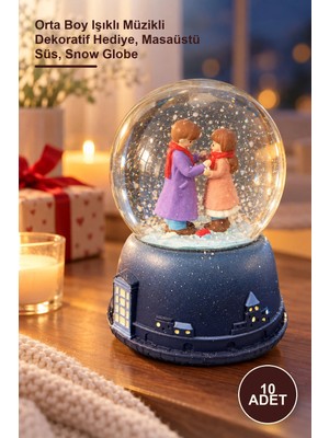Yenilig 10 Adet Sevgili Kar Küresi – Orta Boy Işıklı Müzikli Dekoratif Hediye, Masaüstü Süs, Snow Globe