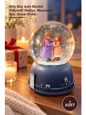 Yenilig 1 Adet Sevgili Kar Küresi – Orta Boy Işıklı Müzikli Dekoratif Hediye, Masaüstü Süs, Snow Globe