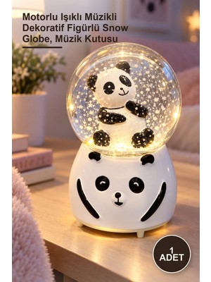 Yenilig 1 Adet Panda Kar Küresi – Motorlu Işıklı Müzikli Dekoratif Figürlü Snow Globe, Müzik Kutusu