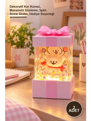 Yenilig 2 Adet Sevimli Işıklı Sulu Küre – Dekoratif Kar Küresi, Masaüstü Süsleme, Işıklı Snow Globe, Hediye Seçeneği