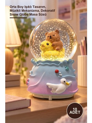 Yenilig 10 Adet Kar Küresi – Orta Boy Işıklı Tasarım, Müzikli Mekanizma, Dekoratif Snow Globe Masa Süsü