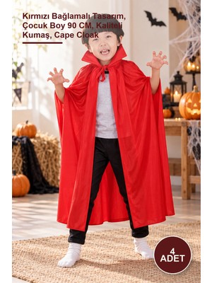 Yenilig 4 Adet Yakalı Çocuk Pelerini – Kırmızı Bağlamalı Tasarım, Çocuk Boy 90 Cm, Kaliteli Kumaş, Cape Cloak
