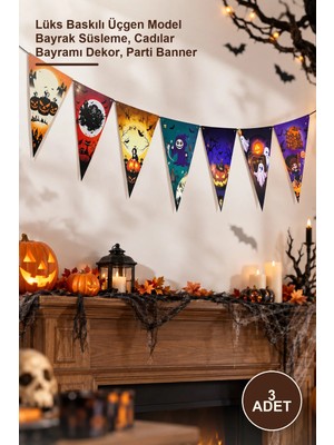 Yenilig 3 Adet Halloween Banner – Lüks Baskılı Üçgen Model Bayrak Süsleme, Cadılar Bayramı Dekor, Parti Banner