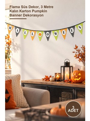Yenilig 3 Adet Cadılar Bayramı Kabak Halloween Yazılı Banner – Flama Süs Dekor, 3 Metre Kalın Karton Pumpkin Banner Dekorasyon