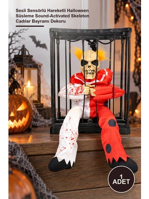 Yenilig 1 Adet Mahkum Joker Hareketli Iskelet Dekorasyon – Sesli Sensörlü Hareketli Halloween Süsleme Sound-Activated Skeleton Cadılar Bayramı Dekoru