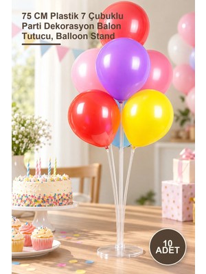 Yenilig 10 Adet Balon Standı – 75 cm Plastik 7 Çubuklu Parti Dekorasyon Balon Tutucu, Balloon Stand