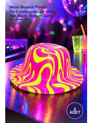 Yenilig 5 Adet Neon Desenli Uv Işıkta Parlayan Parti Şapkası – Neon Desenli Plastik Parti Aksesuarı, Uv Glow Hat, Rave, Doğum Günü