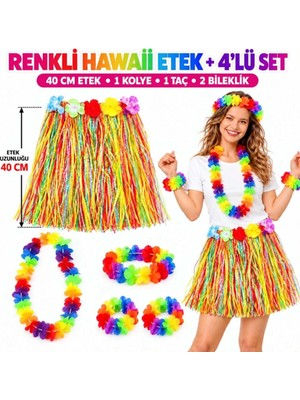 TKÇ Tropikal Renkli Hawaii Etek 40 cm ve 4'lü Set Xml