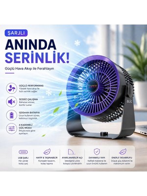 Str Store Masaüstü Vantilatör, Şarjlı Masaüstü Fan, 1200 Mah Batarya, Uzun Kullanım Süresi, 4 Kademeli Ayarlanır Güç Modu, Soğutucu Vantilatör, Sessiz Çalışma, Ergonomik Tasarım, Masaüstü Kullanım