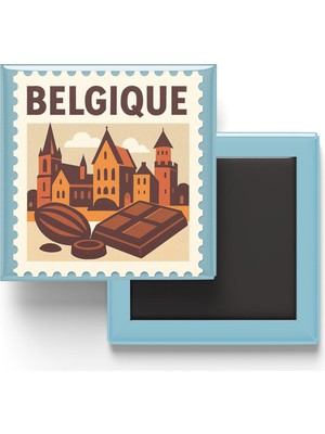 Str Store Buzdolap Magneti Belçika Brüksel Renkli Posta Pulu Temalı - 9x9 cm