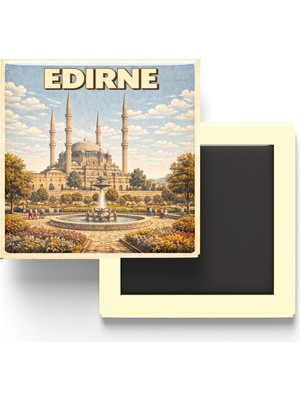 Str Store Buzdolap Magneti - Türkiye - Edirne - Retro Tema - 9x9 cm