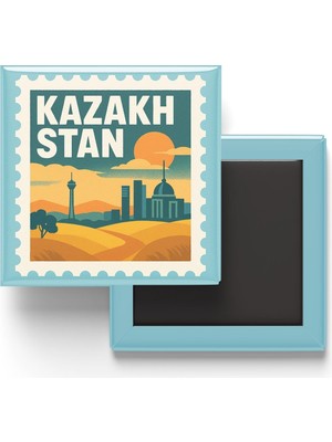 Str Store Buzdolap Magneti Kazakistan Astana Renkli Posta Pulu Temalı - 9x9 cm